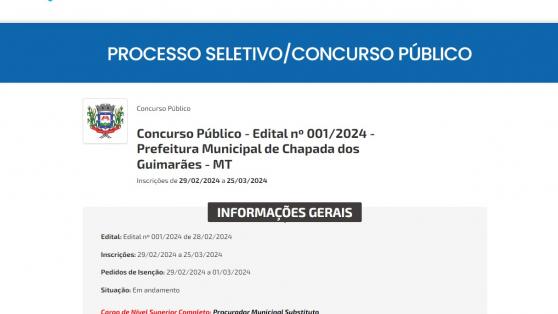 Concurso Público em Chapada dos Guimarães: Provas para Procurador Municipal Substituto acontecem neste domingo